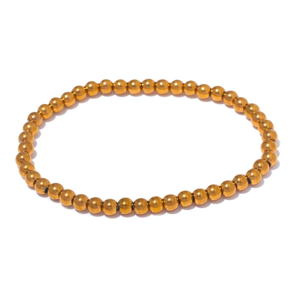 Yhpup 3/4/5/6 MM Stainless Steel Beads Daily Handmade Elastic Bracelet Bangle Waterproof Wrist Wholesale Gold Color Jewelry Men