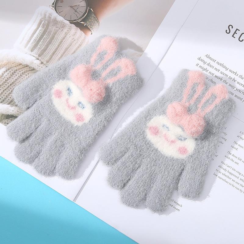 Cute Children's Wool Knitted Warm Gloves Winter Cold Protection Thickened Five Fingers Go To School Writing Play Snow Cycling