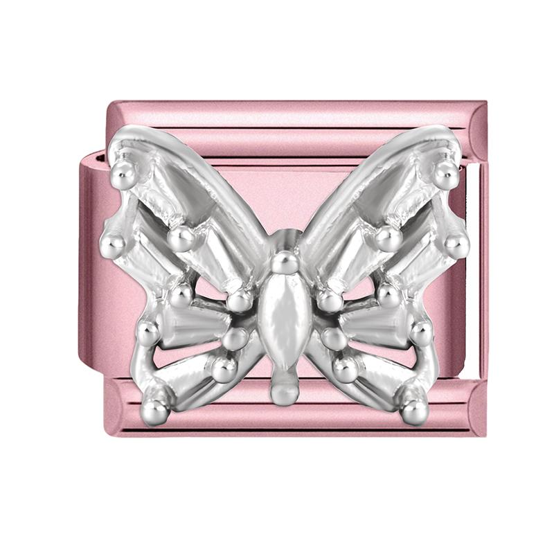 

Romantic Y2K Heart Star Moon Flower Zircon Pink Color Italian Charm Links Fit 9MM Stainless Steel Bracelet DIY Making Gift