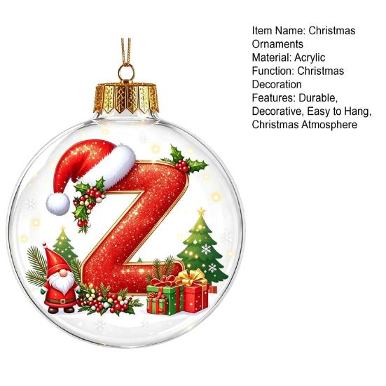 Indoor Outdoor Xmas Hanging Ornaments 26?Letter Acrylic Christmas Ball Ornament, 3D Crystal Style Alphabet Gift Ideas for Family Pendant, Tree Home