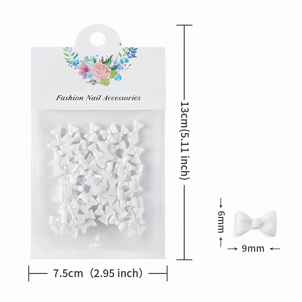 50Pcs Bowtie Nail Art Decoration Kawaii Bowknot 3D Resin Jewelry Nail Charms Parts Supplies for DIY Manicure Design Accessories