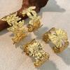 New Retro Stainless Steel Wide Cuff Bangle for Women Gold Color Daisy Lily Ginkgo Leaf Opening Bracelet Femme Aesthetic Jewelry
