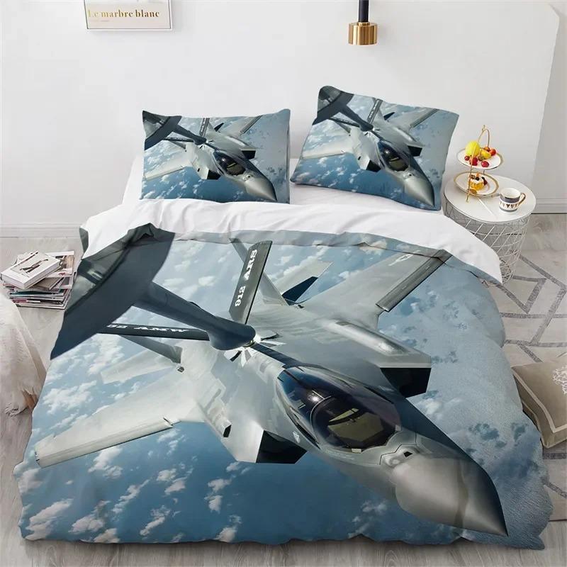 Flugzeug-Bettbezug, King-Queen-Size-Bettwäscheset aus Mikrofaser mit Flugzeug-Aufdruck, Bettbezug mit Flugzeughimmel für Kinder, Jungen und Mädchen