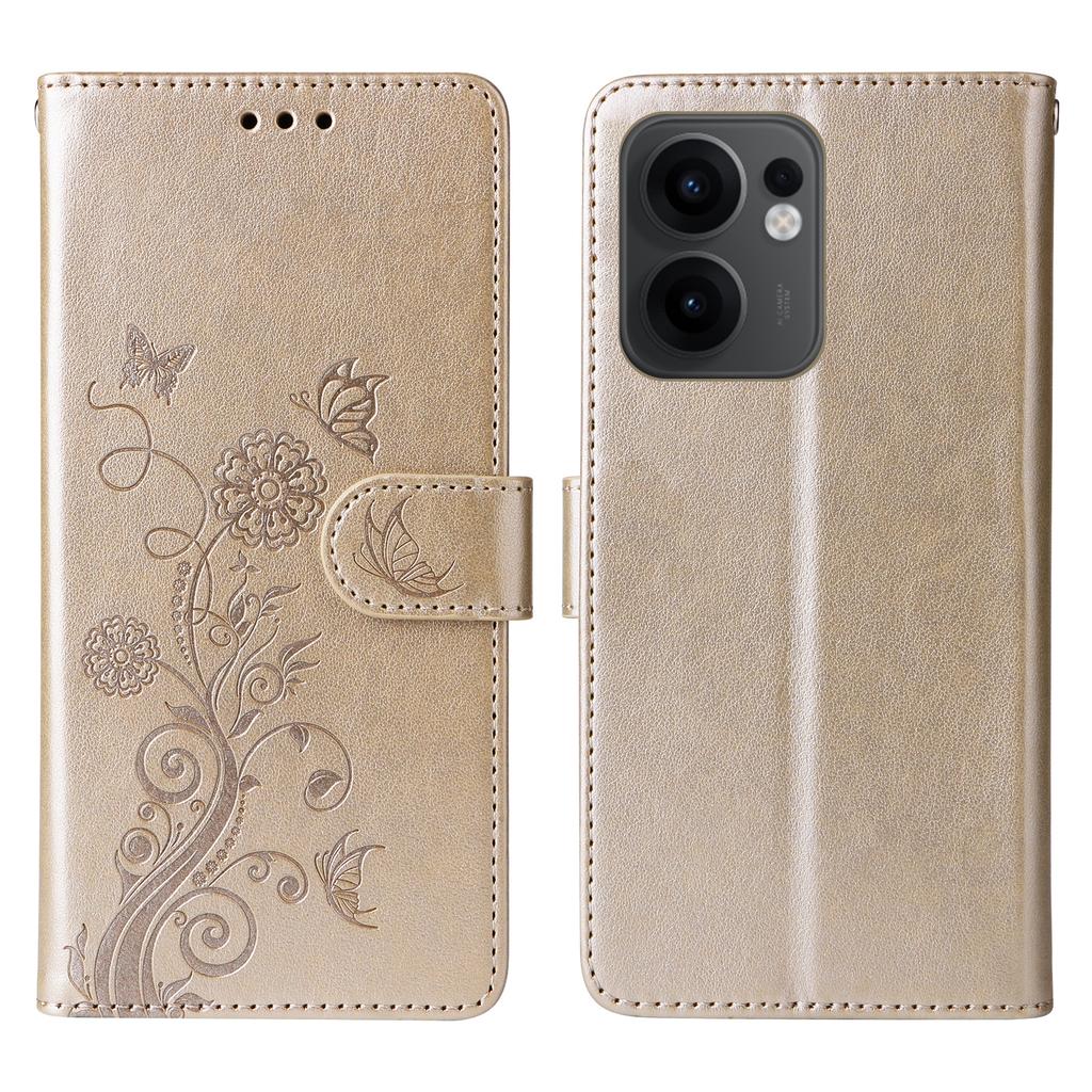 For Oppo Reno13 F 5G Leather Case Butterfly Floral Imprint Wallet Stand Cover