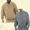 Men's Round Neck Jacquard Chessboard Base Layer Top Casual Long Sleeve Sweatshirts