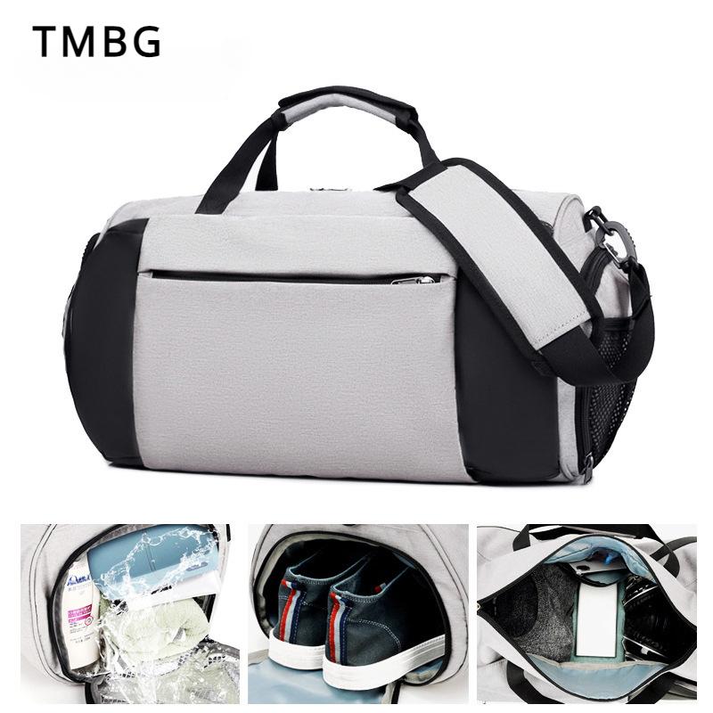 Trendy Portable Outdoor Sport Travel Bag Practical Independent Shoe Pocket Duffel Bag Dry-wet Separation Luggage Bag Cylindrical Touring Business Pack
