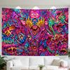 Tapeçaria de Fundo com Grafite Escuro de Monstro Zumbi Psicodélico de Cores Fortes Pano para Pendurar Decoração de Quarto