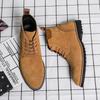Brand Cow Suede Leather Men's Boots Men Business Casual High Top Leather Shoes Autumn Winter with Fur Oxfords For Men