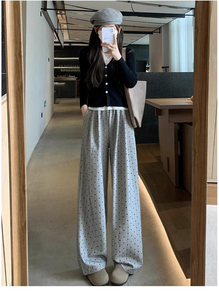 Women's Polka Dot Wide-Leg Pants - High Waist, Loose Fit, Floor-Length, 2025 Spring/Autumn Collection.