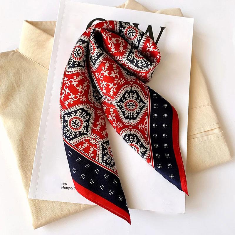 New 100% Real Silk Satin Women Scarf Flower Printed Foulard Femme Square Head Scarfs Bandana Shawl Gift For Lady Hijab