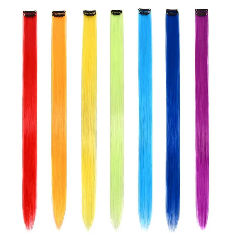 7 sztuk kolorowe doczepiane włosy doczepiane 20 cali wielobarwne proste doczepiane włosy syntetyczne doczepiane klipsy dla kobiet dziewczynki dzieci