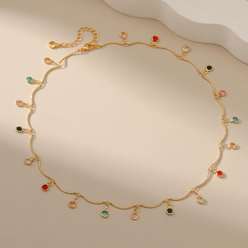 Copper 18k Gold Plated Multicolor Zircon Adjustable Exotic Style Necklace разноцветный