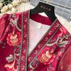 Vestido de Fiesta Boho para Mujer Impresión Floral Preciosa Gasa Manga de Farol Cierre de Cordones Cruzado Cuello en V Empalme de Banda de Satén
