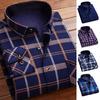 Herren-Herbst-Winter-Hemd, farblich abgestimmt, karierter Druck, dicker Plüsch, langärmlig, Revers, einreihige Strickjacke, formeller Business-Stil, Vater mittleren Alters