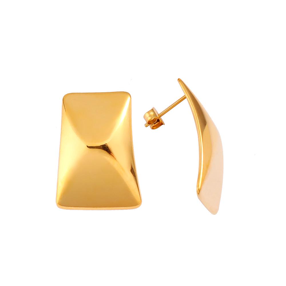 18K Gold Plated Stainless Steel Square Stud Earrings - Elegant and Modern Style