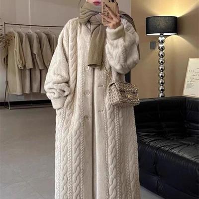 Manteau Cardigan Ample Couleur Unie Femme Hiver Fourrure Vison Velours Fourrure Un Manteau Laine d'Agneau Manteau Long