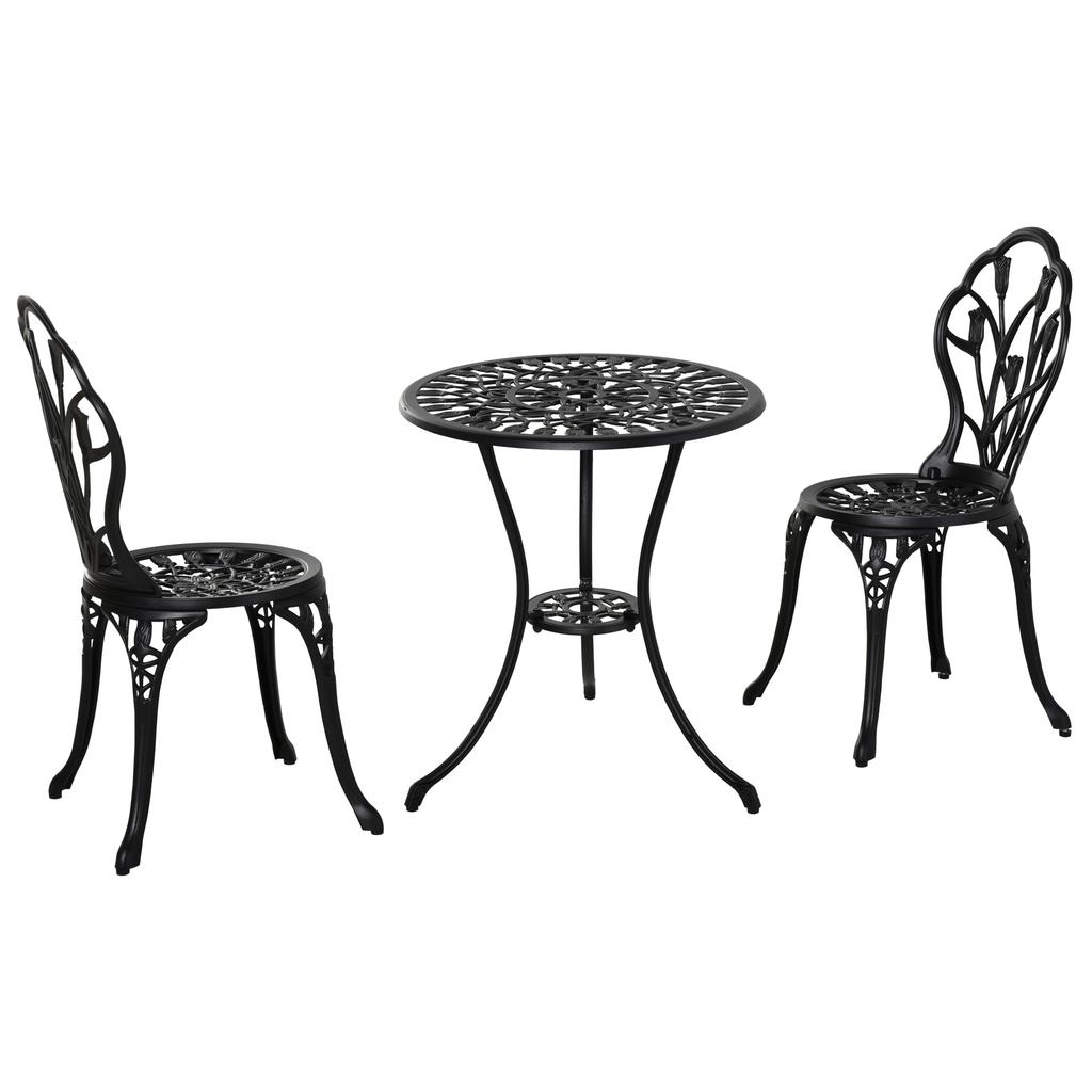 Three Piece Aluminium Floral Bistro Garden Set Black
