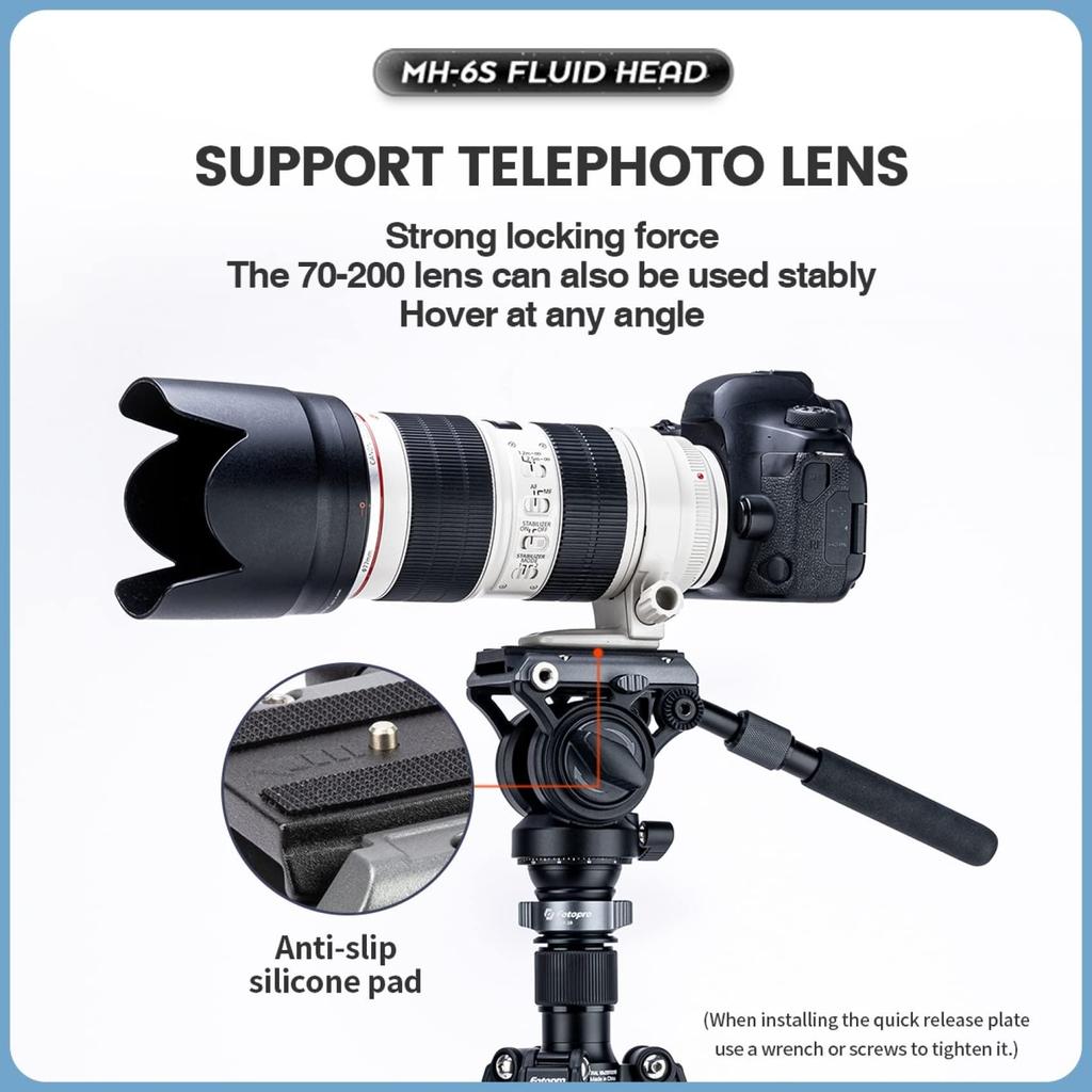 Fotopro Panoramic Fluid Head Drag Pan Head Video Camera Tripod with QR Plate for Vlogging and Live Streaming Video Shooting (MH-6S)