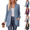 Women's Color Ribbed Knit Long Sleeve Cardigan with Brushed and Patchwork Design