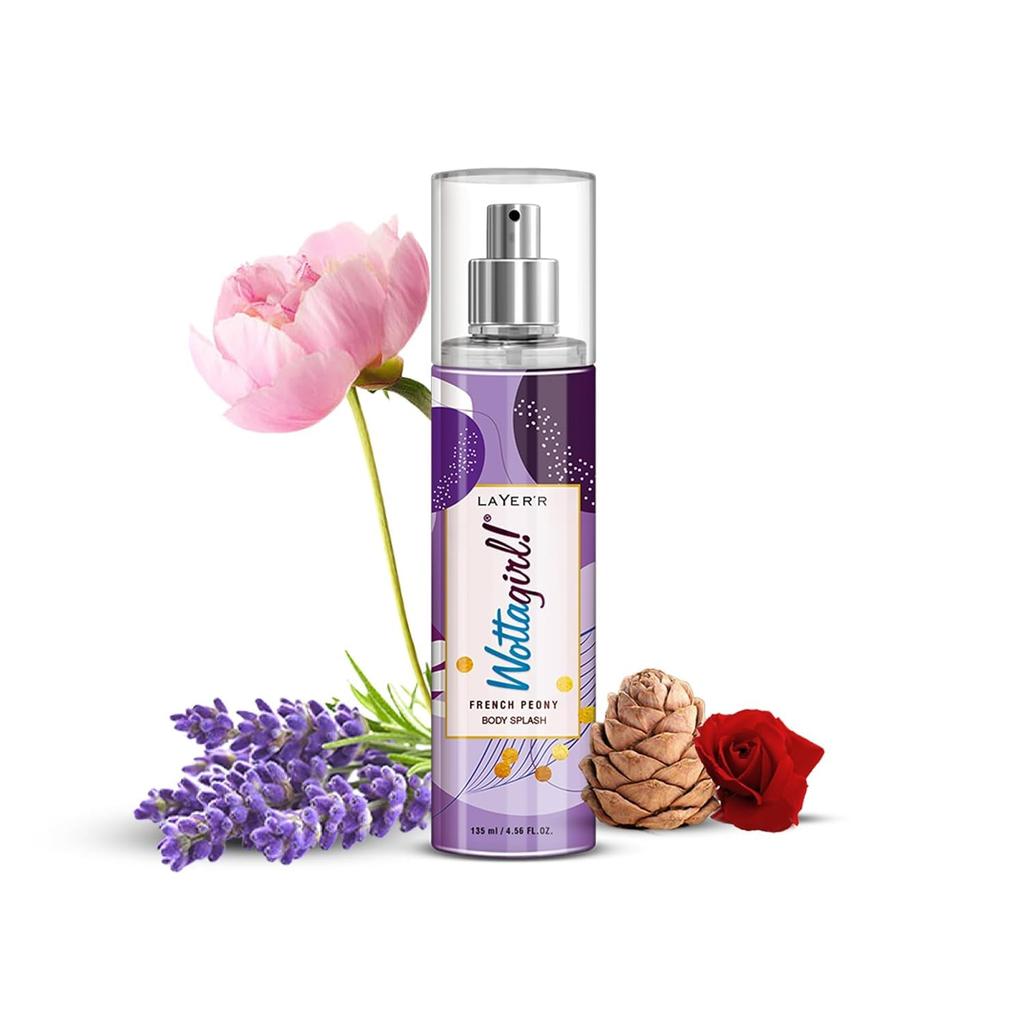 Layer’r Wottagirl French Peony Body Splash, 135ml | Long-Lasting Premium Mist Spray for Women | Romantic Peony & Musk Notes | Everyday Wear | Refre