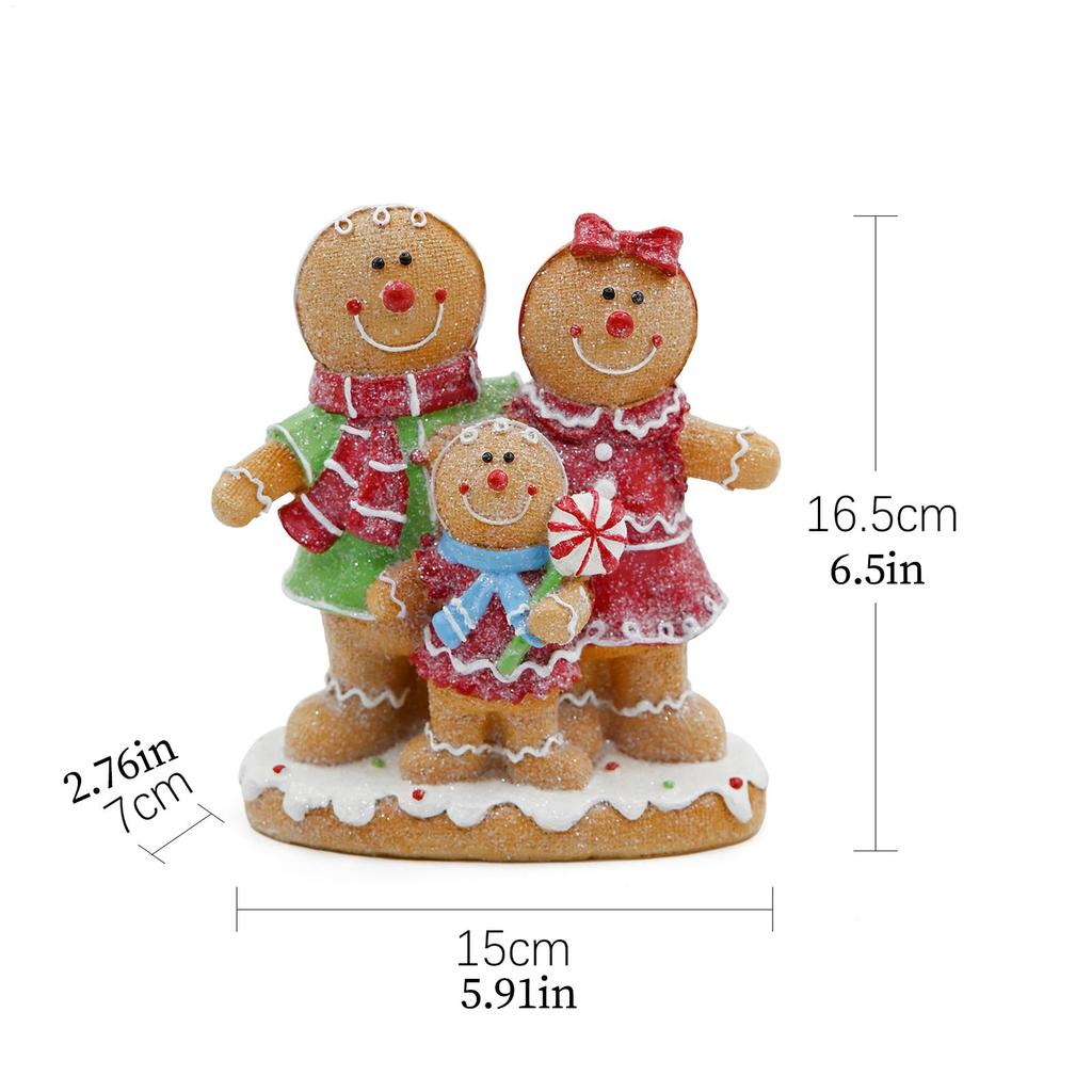 Christmas Gingerbread Figurine Decoration Resin Boy Girl Family Statue Ornaments Christmas Gingerbread Man Decor For Living Room