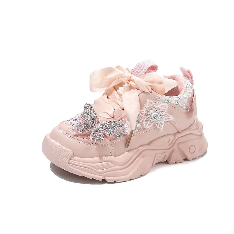 

Young Sneaker Fashion Appliques Outdoor Walking Shoes Girls Bling Sequins Butterfly Kids Casual Shoes Comfort I01162 21 розовый