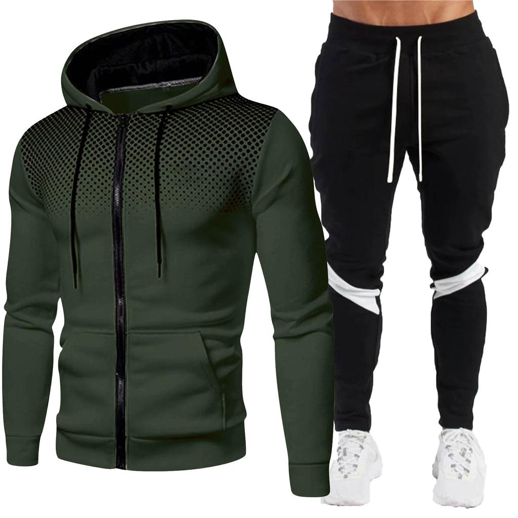 Sports Striped Suit Men's Casual Loose Fit European Hoodie Set