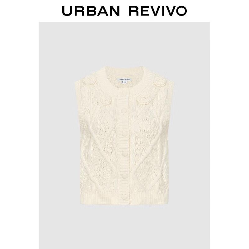 

UR 2025 Осень Женский кардиган без рукавов с 3D-цветком и кабельной вязкой S