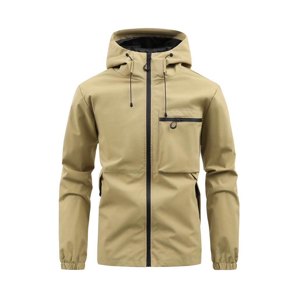 Autumn Men's Jacket Casual Hooded Solid Color Multi Bag Workwear Outdoor Assault Jacket