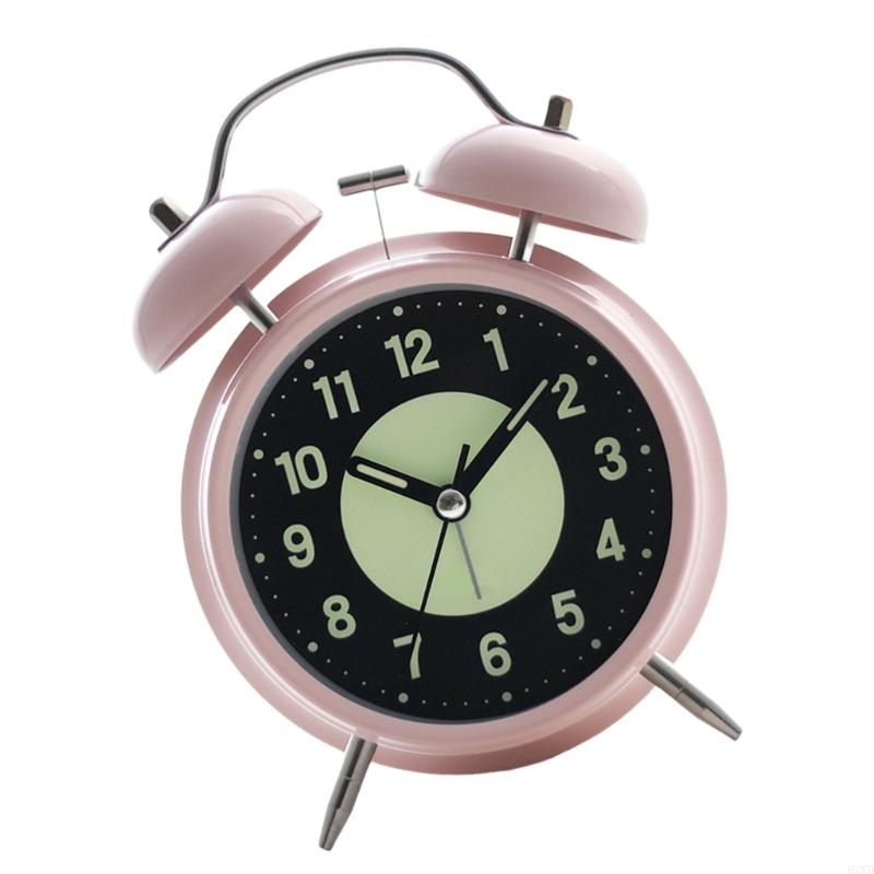 62KD Twin Bells Bedroom Alarm Clock Large Green Glowing Dials Nightlight Feature Loud Wake Up Sound Desk Clock for Student