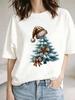 (Asian Size) watercolor sweet cute Christmas Festival Tee Clothing New Year T Shirt Women Fashion Top Print Woman Short Sleeve Graphic T-shirts