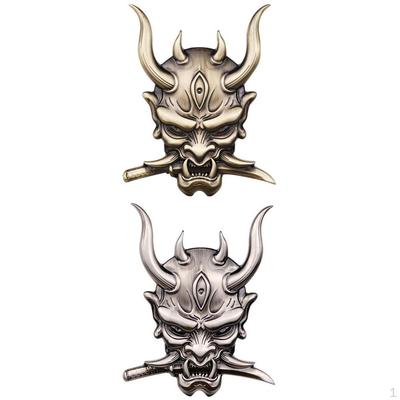 Pack-2 Fangs Samurai Metal Skull Car Sticker Decal 5x7cm