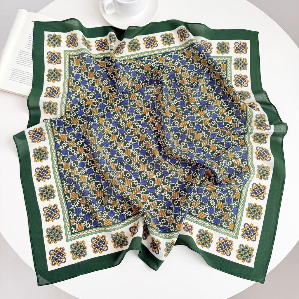 Retro Old Money Wind Silk Double Crepe Silk Scarf Women's Spring and Summer Senior Sense Versatile 100% Mulberry Silk Square Scarf Thin Scarf