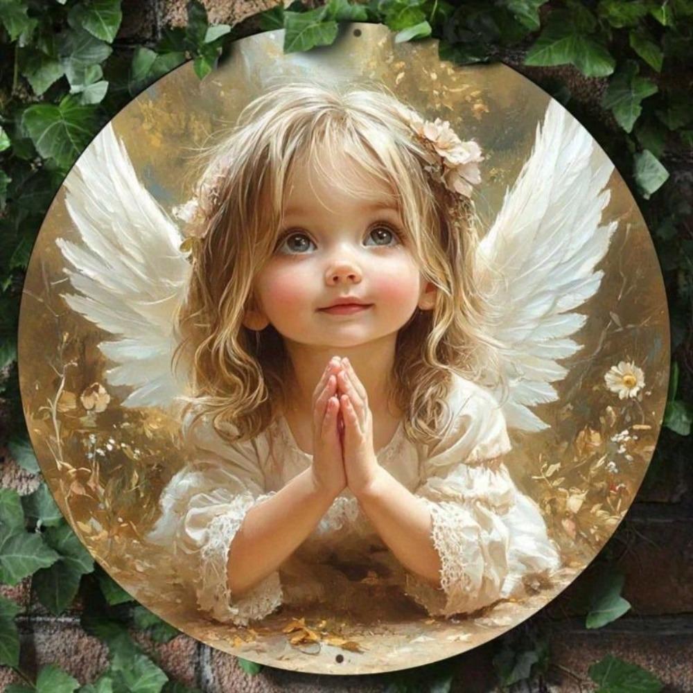 Aluminum Wall Art Angel Floral Wreath Gold Halo Home Decor