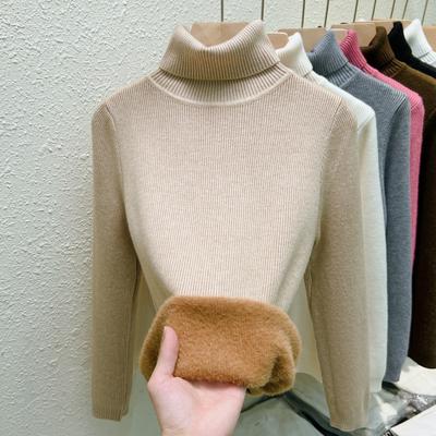 Autumn and Winter Thick Warm Velvet Pullover Sweater Women Fashion New Long Sleeve Base Knitted Sweaters Ladies Casual Plush Turtleneck Jumpers 25230