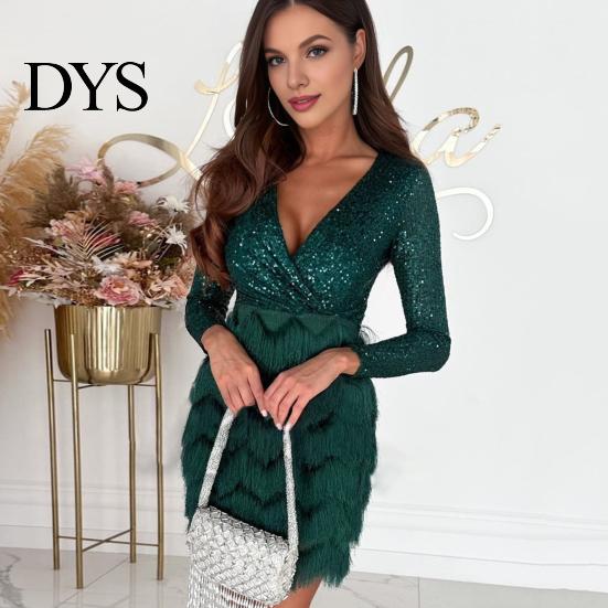 Rochie de seară cu mânecă lungă Femei Paiete Strălucitoare Rochie de petrecere Decolteu adânc Corset Mini Accesorizată Toamnă Iarnă Cocktail Gală pentru Bal Club Strâmtă