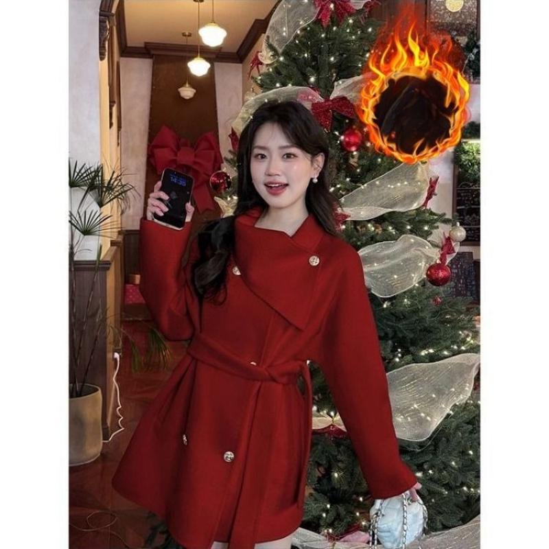 Fashionable Cinched-waist Overcoat, Elegant Woolen Coat for Women Winter