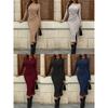 Knitted Wrap Front Split Hem Dress High Waist Long Sleeve Round Neck Street Chic Womens Midi To Maxi