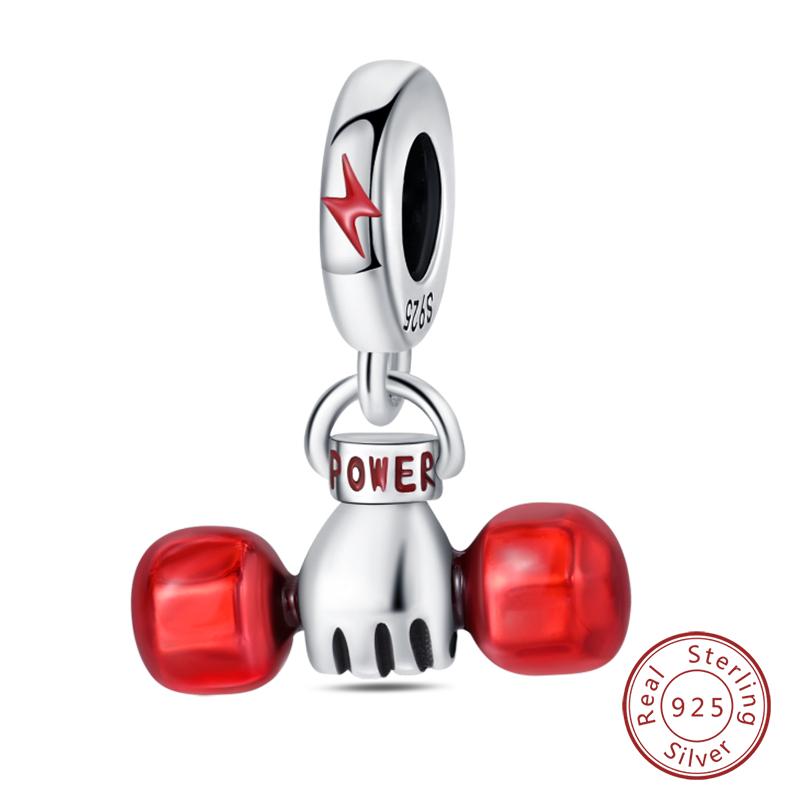 Original 925 Silver Sports Charm Beads Dumbbell Badminton Football Baseball Pendant For Bracelet Jewelry
