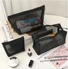 Large Capacity Nylon Mesh Toiletry Bag Set - 3 Piece Transparent Travel Cosmetic Bags with Small, Triangular and Shapes