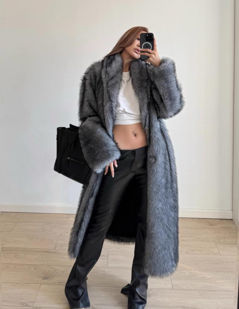 Dámský kabát z umělé kožešiny Zimní teplý klopový s dlouhým rukávem Velká velikost Kardigan Hrubý dlouhý kabát