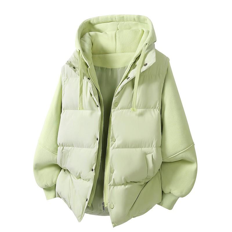 Mens Winter Puffer Jacket Faux Two-Piece Thick Hooded Loose Cotton Coat Teens