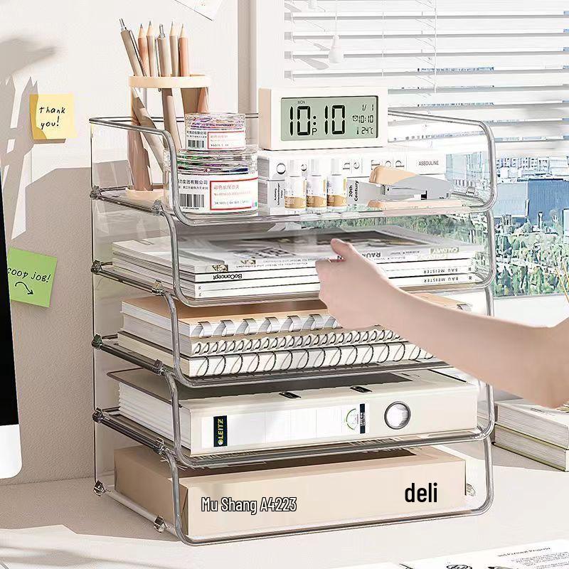 Acrylic Multi-Layer A4 Desktop Document Organizer - Transparent Stackable File Holder