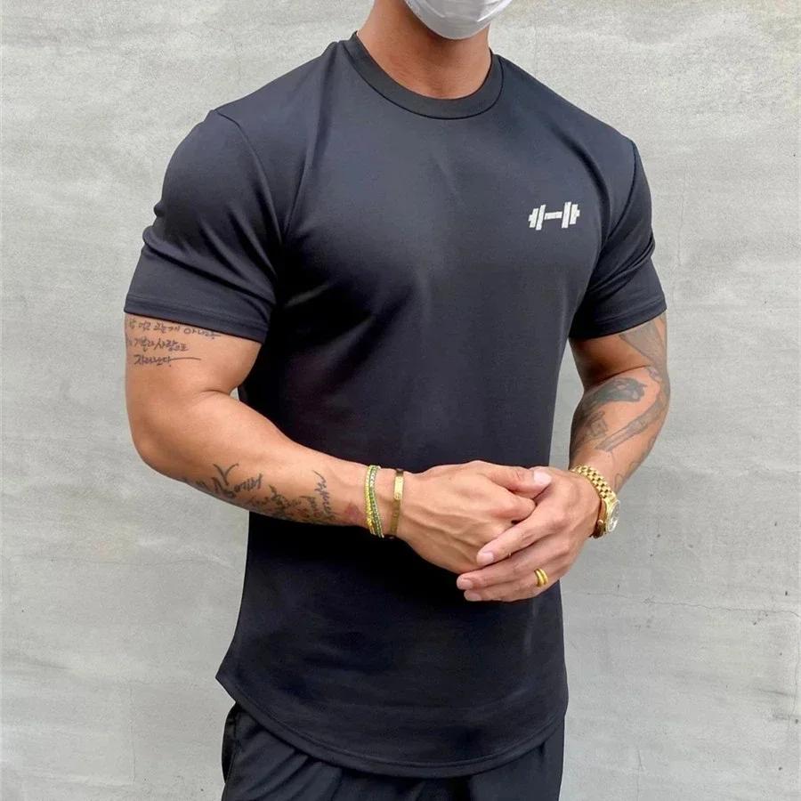 Men's New English Letter Fashion High Quality Street Fitness Print Short Sleeve Casual 100% Cotton Round Neck T-shirt S-4XL