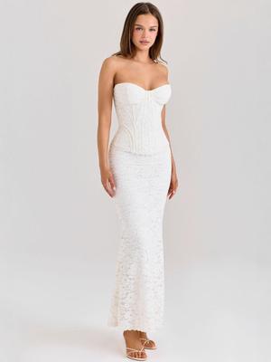 Elegantes europäisches & amerikanisches Damen-Spitzen-Abendkleid ohne Träger – Taillenbetonend, Hüftumschmeichelnd, Rückenfrei, Schnürung.