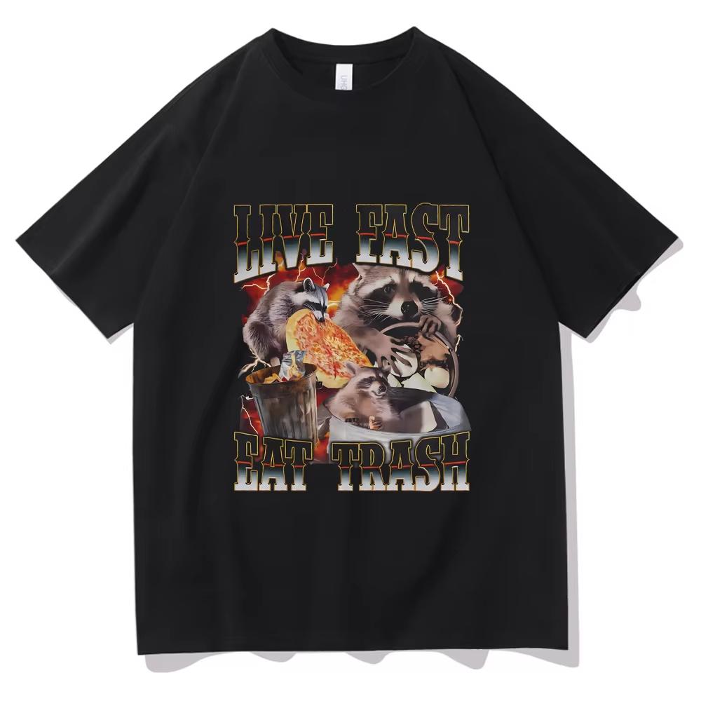 Vintage Raccoon Trash Panda T-shirt Funny Raccoon Live Fast Eat Trash Graphic T Shirts Unisex High Quality Oversized Streetwear S разноцветный