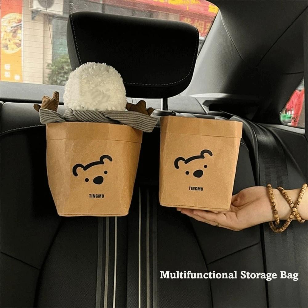 Multipurpose Vehicle Organizer Bear Shaped Kraft Paper Storage Bag Car Air Vent Trash Can  Car Use