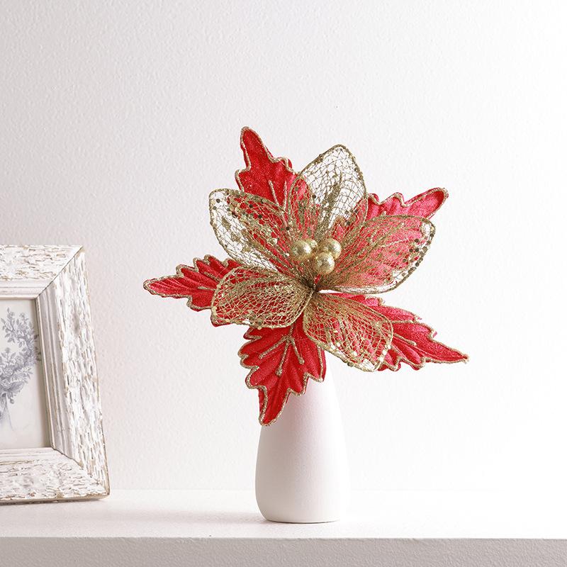 Christmas Tree Decoration 24cm Mesh Gold, Red Champagne Silver, Christmas Flowers, Artificial Flowers, Hotel Rattan