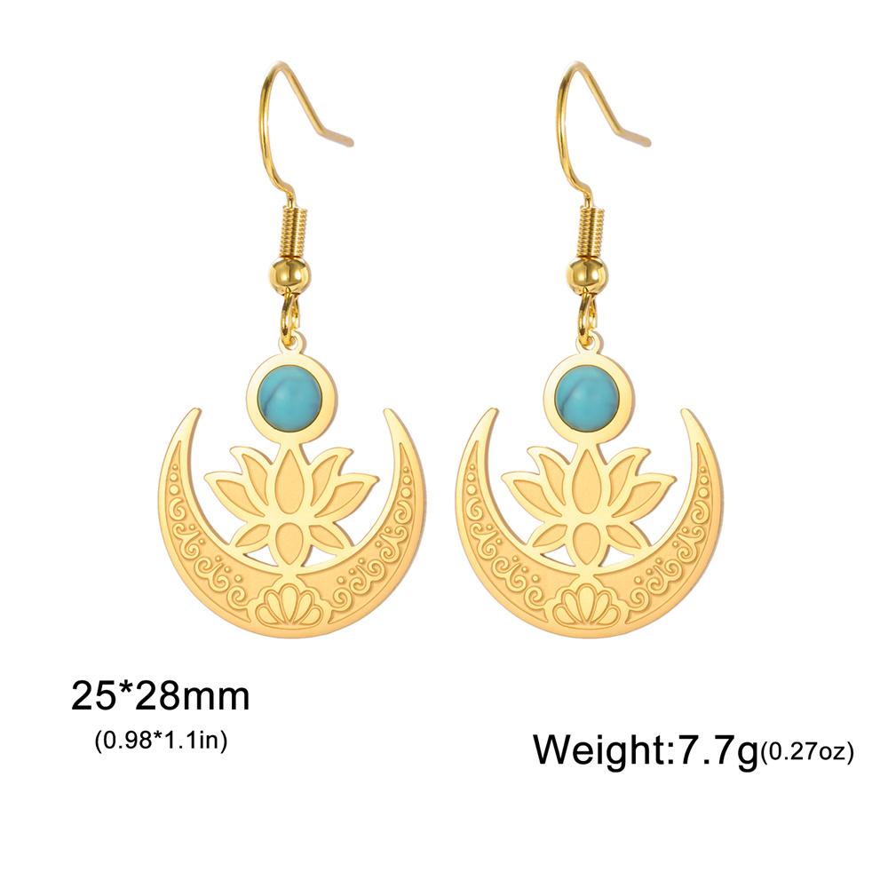 My Shape Flower Lotus Moon Earrings for Women Stainless Steel Dangle Earrings Flower Drop Earring Jewelry Chakra Healing Amulet