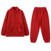 Pajamas Women'S Autumn And Winter Coral Fleece Thickened And Fleece Red Birth Year Flannel Winter Zipper Loungewear